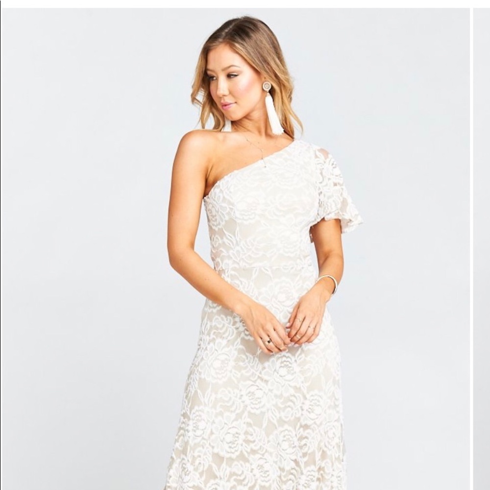 One shoulder lace wedding dress